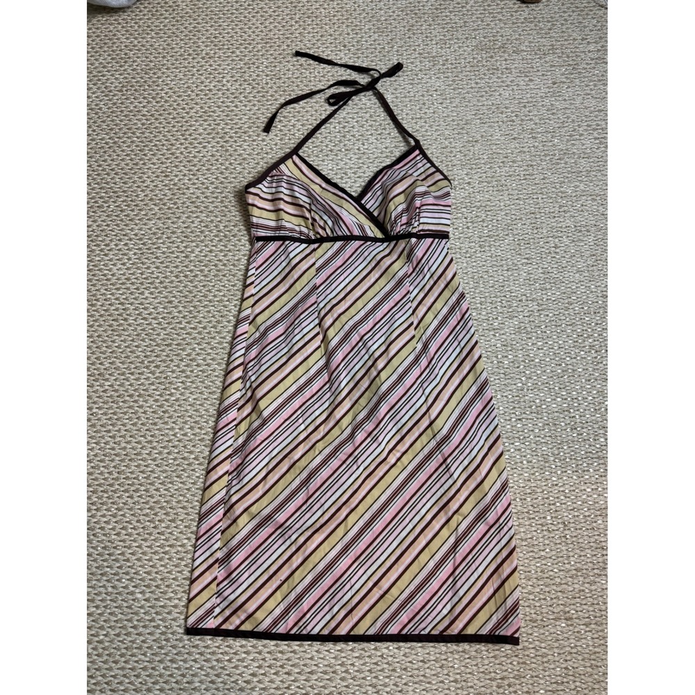 Xhilaration Pink Striped Halter Neck Empire Waist Dress Size 3 vintage Y2K midi